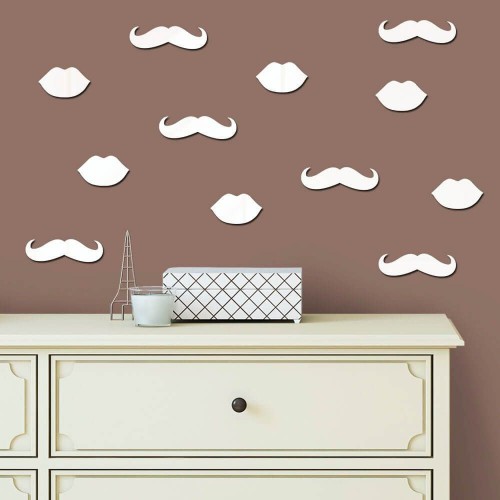 Adesivo de parede Espelho Decorativo Kit Boca e Bigode