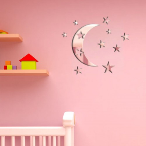 Adesivo de parede Espelho Decorativo Lua e Estrelas