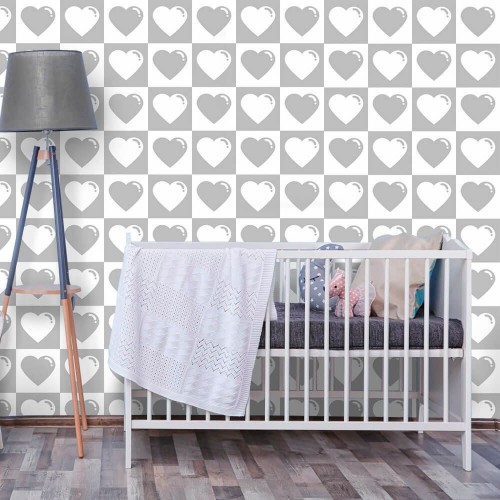 Adesivo de parede Papel de Parede Corações Cute Gray