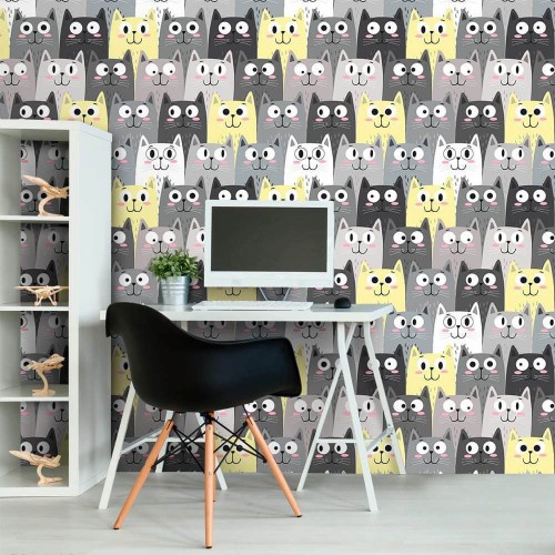 Adesivo de parede Papel de Parede Faces Cats