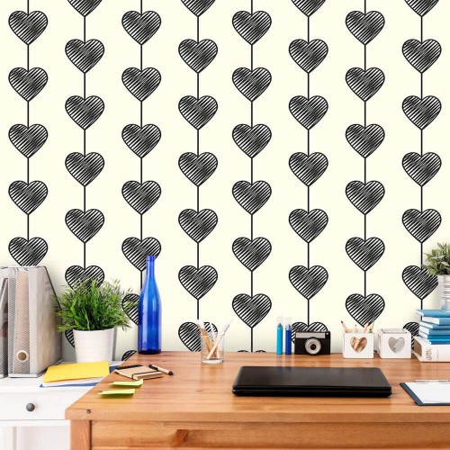 Adesivo de parede Papel de Parede Heart Curtain Black