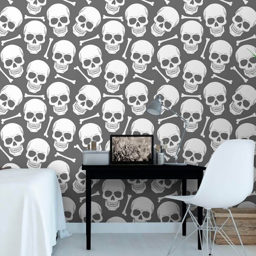 Adesivo de parede Papel de Parede Skull Gray