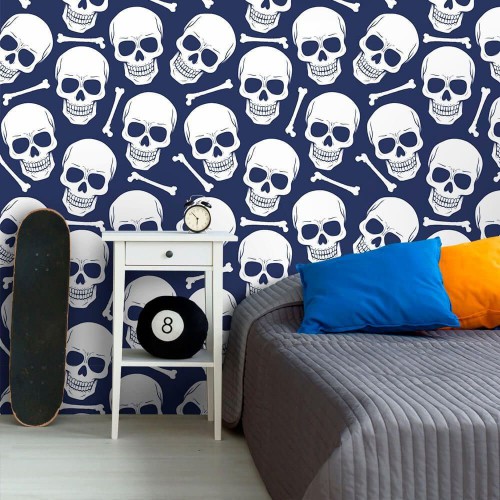 Adesivo de parede Papel de Parede Skull Navy