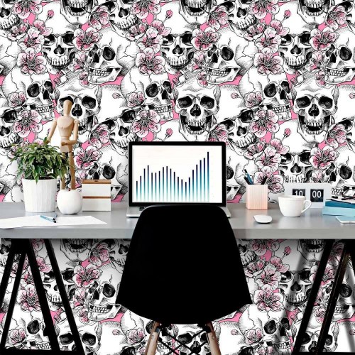 Adesivo de parede Papel de Parede Skull With Pink Cherry