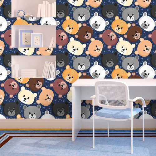 Adesivo de parede Papel de Parede Ursinhos Cute Navy