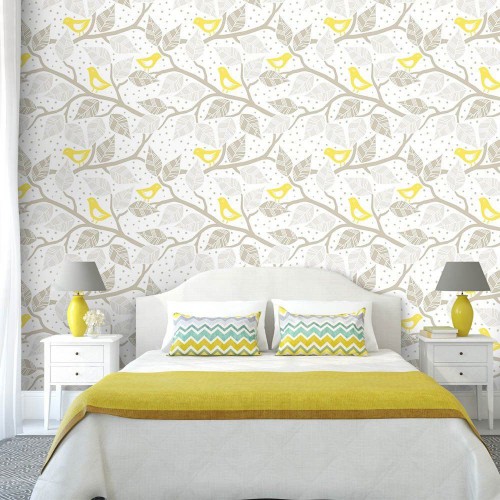 Adesivo de parede Papel de Parede Yellow Birds