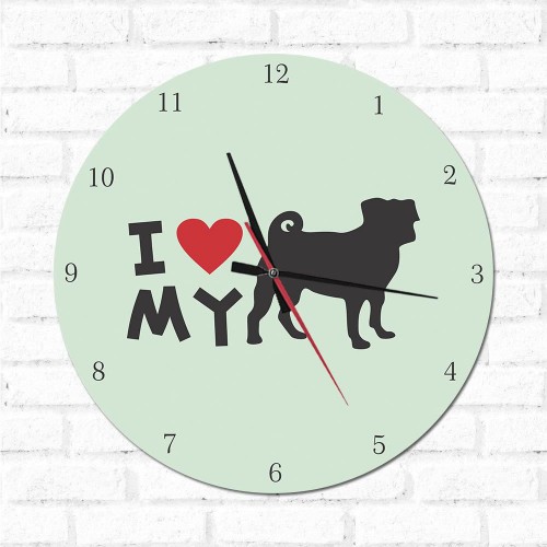 Adesivo de parede Relógio Decorativo I love My Pug