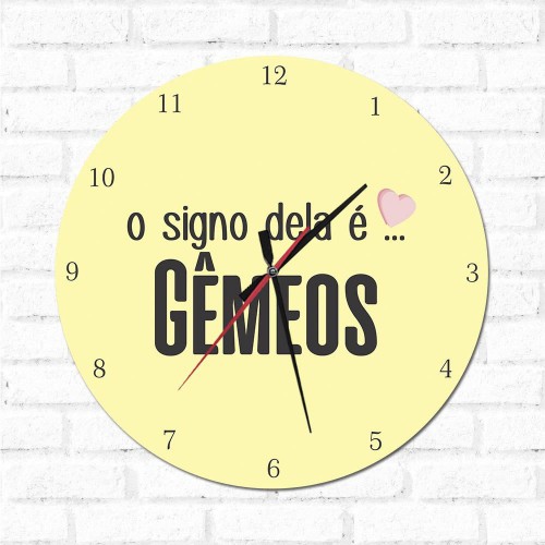 Adesivo de parede Relógio Decorativo O Signo dela é Gêmeos