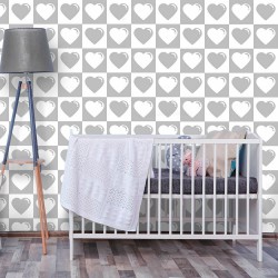 Papel de Parede Corações Cute Gray