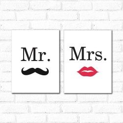 Placa Decorativa Kit Mr. Mrs.